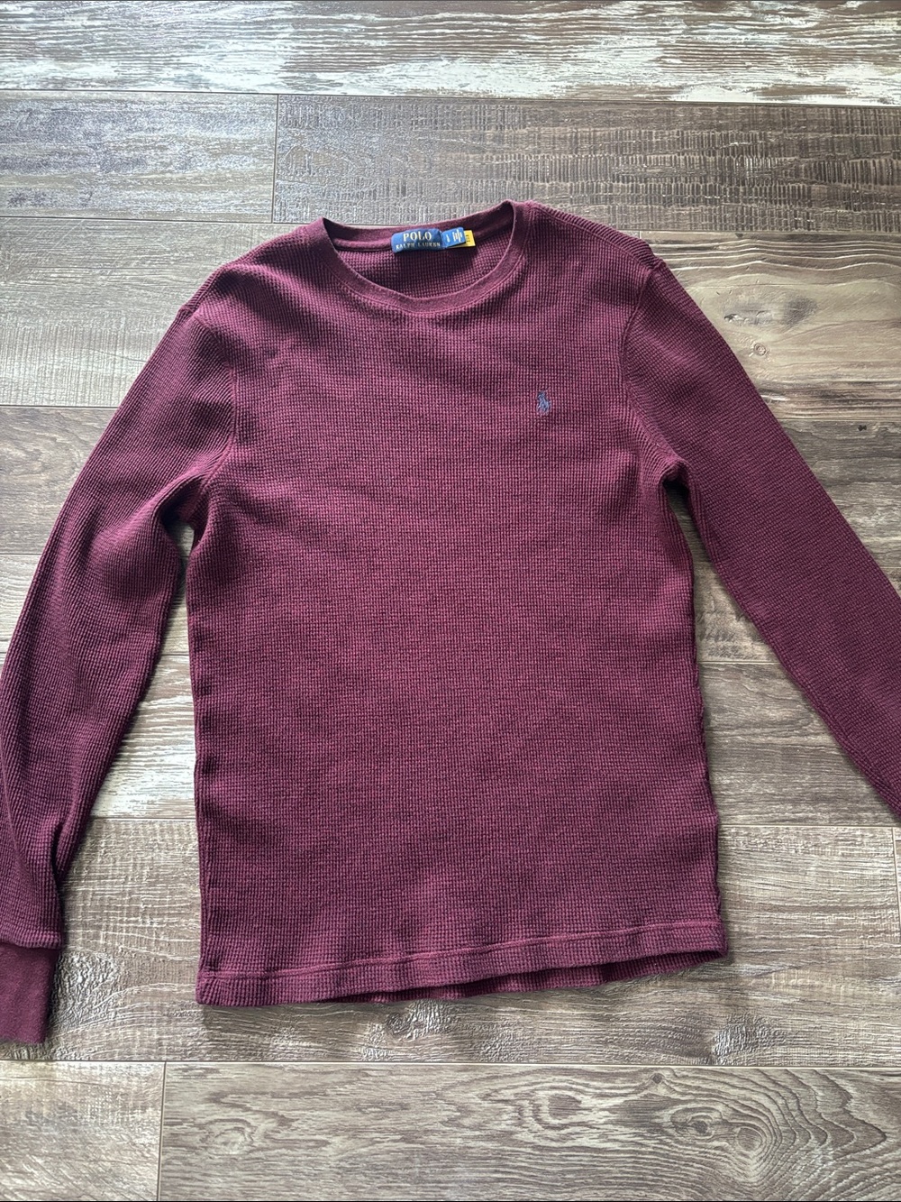 Polo by Ralph Lauren Men's Burgundy Crewneck Waffle Knit Shirt